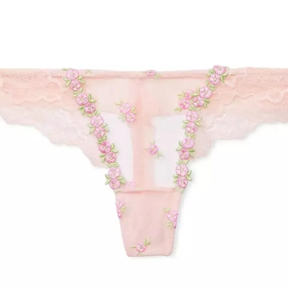 NWT Victoria's Secret Large Pink Thong Panty Rosebud Embroidery Dream Angels Med - Picture 2 of 7